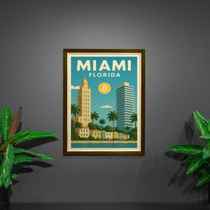 Bitcoin Travel Poster Miami - Crypto Wall Art Florida, Crypto Poster, Bitcoin Wall Art, Crypto Gift, Digital Download, Bitcoin Gift, BTC art