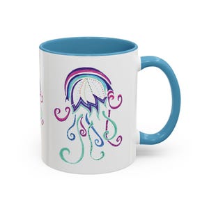 Mug, jellyfish drawing, Ocean theme ceramic cup, Sea life coffee mug, Underwater creature tea cup, Nautical beverage