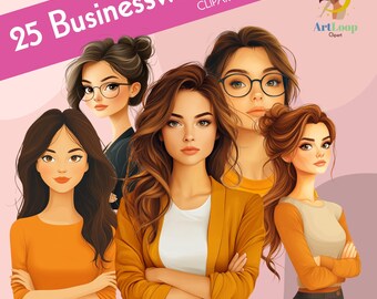 25 Business Woman Clipart, Girl Boss Clipart, Woman Clip Art, Girl Clip Art Bundle, Watercolor Digital Sticker