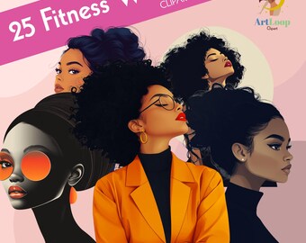 25 Black Woman Clipart, Girl Boss Clipart, Woman Clip Art, Girl Clip Art Bundle, Watercolor Digital Sticker