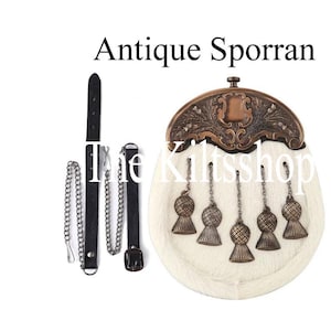 Mens Scottish Sporrans - Full Dress Sporran - Scottish Kilt Sporran - Custom Made Highlander Sporran Bag and Chain Strap - Leather Sporran