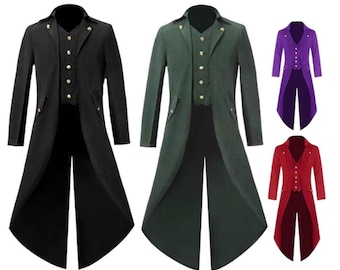 Herren Retro Viktorian Steampunk Gothic Tailcoat Jacke Langer Mantel Halloween Mittelalter Kostüm Vintage Tailcoat Steampunk Mantel