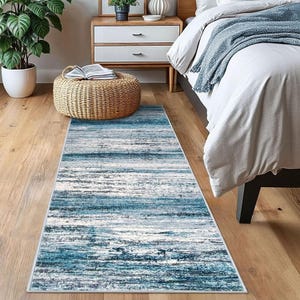 2x6 Washable Hallway Runner Rug – Non-Slip Distressed Blue Carpet Runner for Kitchen, Entryway, Bedroom, Laundry Room