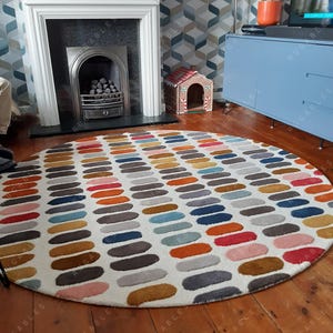 Colorful Modern Wool Rug – Handmade Geometric Oval Dot Pattern Round & Rectangular Carpet for Living Room, Dining and Bedroom image 1