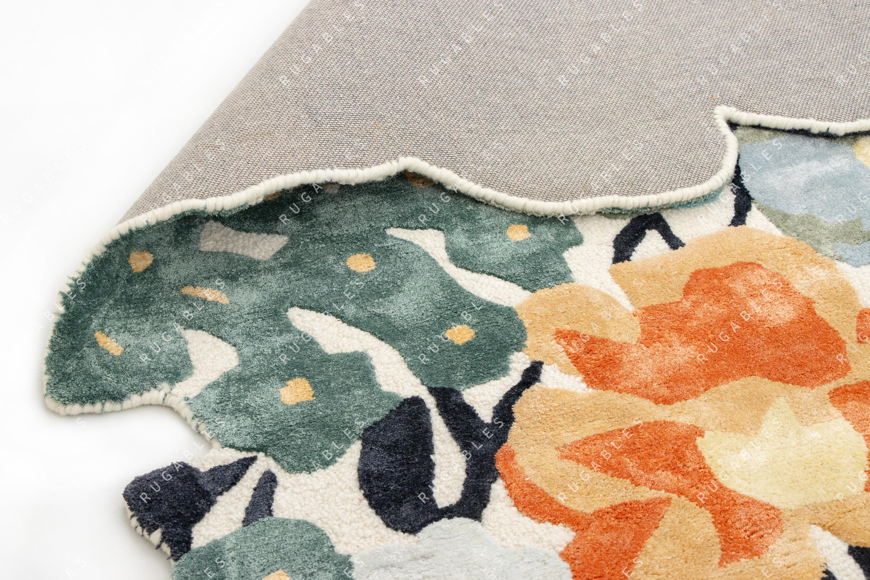 Cassia Floral Hand Tufted Wool Rug – Irregular Edge Botanical Carpet in ...