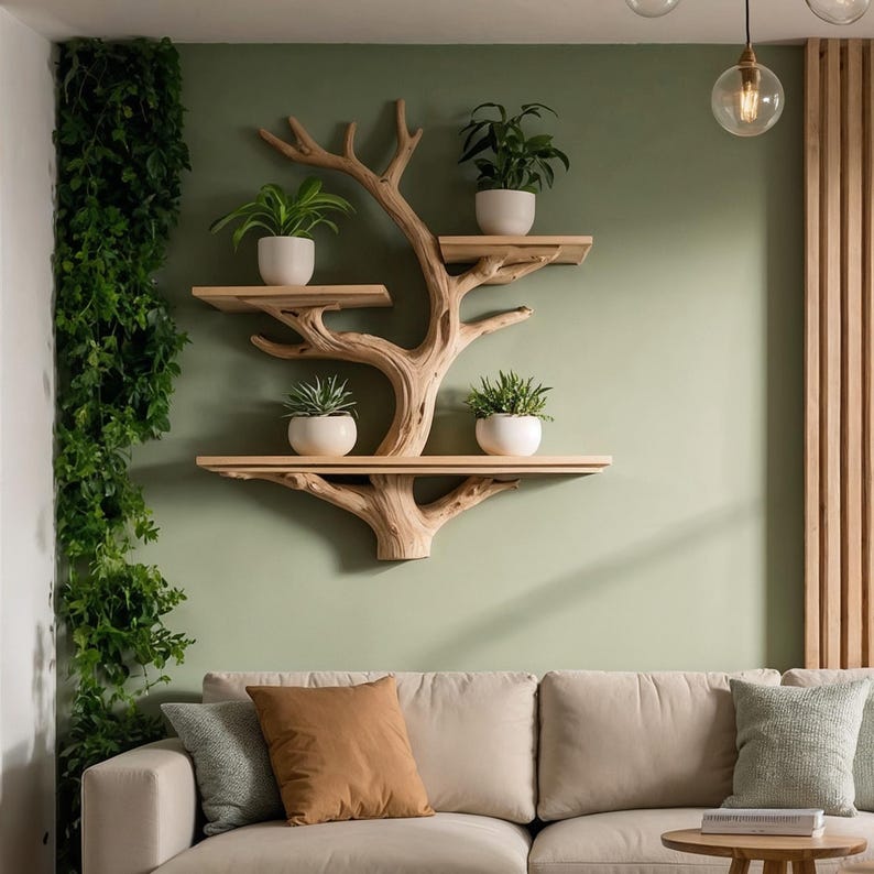 Nature-inspired Tree Branch Wall Bookshelf – Handmade Solid Wood Shelf ...