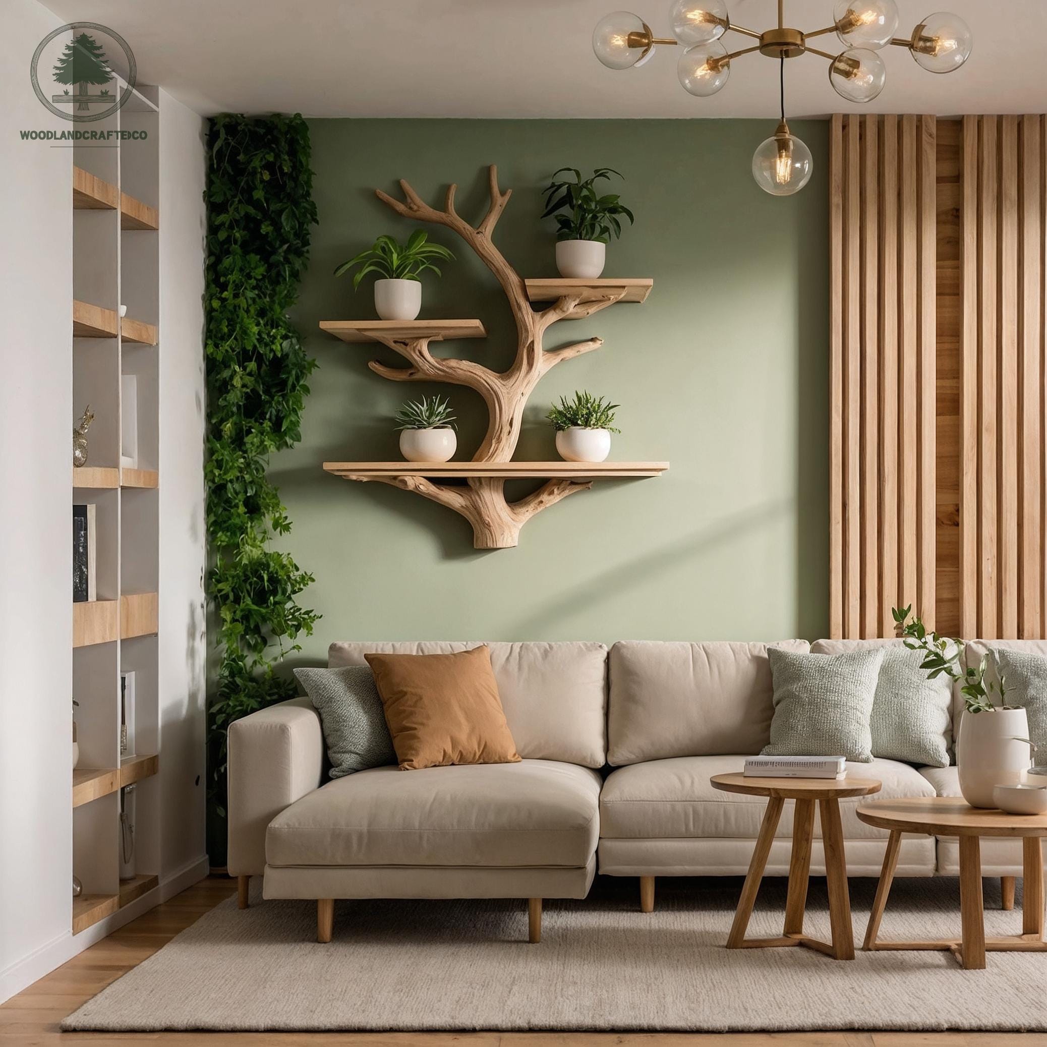 Nature-inspired Tree Branch Wall Bookshelf – Handmade Solid Wood Shelf ... - Nature Featured Wooden Wall Shelves
