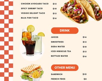 Retro Taco Menu Template - Printable & Customizable Design