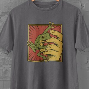 Frog Biting Finger Design Shirt | Grumpy Japanese Frog Tee for Frog Lovers