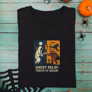 ゴーストリレー ハロウィンシャツ | ハロウィンゴーストTシャツ | ハロウィンパンプキンヘッド | おもしろハロウィンシャツ | 不気味でかわいいTシャツ