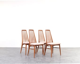 Mid-Century Teak & Wool Eva Dining Chairs by Niels Koefoed for Koefoed Hornslet, 1960s, Set of 4