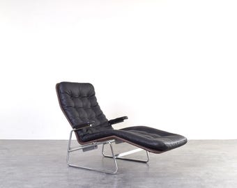 Bauhaus lederen en chromen model Fenix chaise longue van Sam Larsson voor Dux