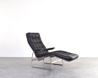 Bauhaus Leather and Chrome Model Fenix Chaise Lounge by Sam Larsson for Dux