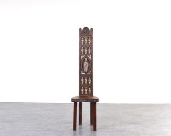 Spanish High Back Chair from Ormecasa with Jesus and Apostles, 1970s.