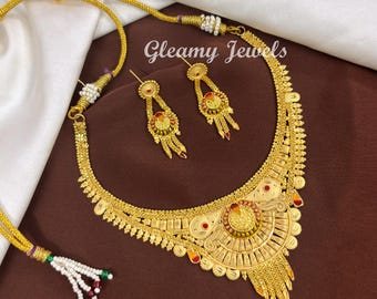 Indian Traditional Necklace/ Gold Plated Necklace/Indian Wedding Jewelry/ Choker Necklace/Bridal Necklace Sets/ Gift for Mom/ Ethnic Jewelry