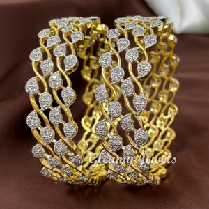 Indian Golden CZ Bangles, Cubic Zirconia Bangles, AD bangle, Indian wedding Jewelry, American Diamond Bangle, Gift for her, Pack of 2 Bangle