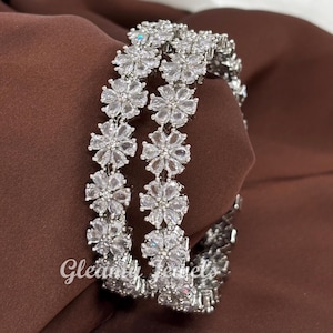 CZ Bracelet/ Statement CZ Stones Bangles, CZ Diamond jewelry, bridal Bangle/ Indian jewelry/ Silver Ad Bangle/ Gift for Mom/Pack of 2 pcs