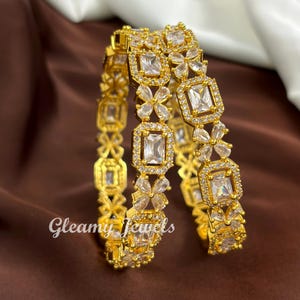 Gold Cubic Zirconia Bangles/Indian Gold Finish Bangles/Bracelet/ American Diamond/Wedding Bracelet Set/Indian Wedding Jewelry/Set of 2 pcs