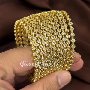 Indian Gold CZ Bangle Bracelet, American Diamond Bangles, Indian Jewelry, CZ Bangles, Cubic Zirconia Bangle, Gift for her, Pack of 12 pcs