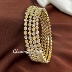 CZ Bracelet, Statement CZ Stones Bangles, bridal Bangle,, Indian jewelry, Golden Bangle, CZ Diamond jewelry, Gift for mom, Pack of 4 pcs