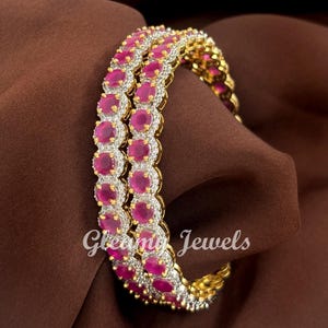CZ Bracelet/ Statement CZ Stones Bangles, CZ Diamond jewelry, bridal Bangle/ Indian jewelry/ Ruby Bangle/ Golden Bangle/ Gift for Mom