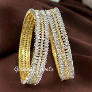 Gold Bangles Bracelet/Golden American Diamond Bangle/Indian CZ bangle/AD Bangle/Wedding Jewelry/bridal bangle/Gift for her/Pack of 2 Pcs