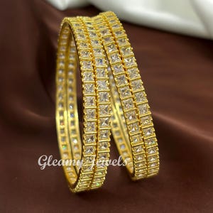 Indian Golden CZ Bangles Bracelet, American Diamond Bangle, Indian Bangles, bridesmaid bracelet bangle, Indian jewelry, bridal Bangle, 4 Pcs