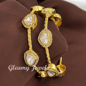 CZ Kundan Bangles/CZ Bracelet/ Statement, CZ Diamond jewelry, bridal Bangle/ Indian jewelry/ Ruby Golden Bangle/ Gift for Mom/ Pack of 2 pcs