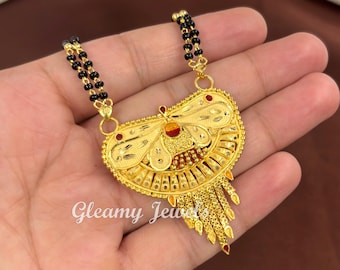 Gold Plated Mangalsutra, Black Beads Mangalsutra, , Indian Necklace, Traditional Jewelry, bridal necklaceIndian Mangalsutra, Gift for her