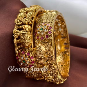 Traditional Gold Bangles, Gold Plated Openable Polki Bangles, Bridal Kada, Indian Wedding Jewelry, Gift For Her, Set of 2 Pcs