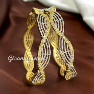 Cubic Zirconia Bangles Bracelet/Indian bangle/Golden American Diamond Bangle/Wedding Jewelry/bridal bangle Set/Gift for her/Pack of 2 Pcs