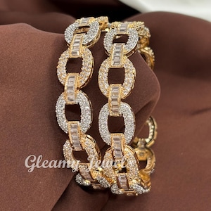 CZ Bracelet/ Statement CZ Stones Bangles, CZ Diamond jewelry, bridal Bangle/ Indian jewelry/Golden Bangle/ Gift for mom/ Pack of 2 pcs