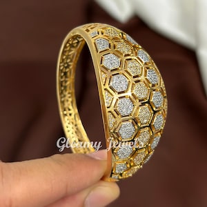 CZ Diamond Bracelet/Indian Jewelry/American Diamond Openable Bracelet/ Indian Golden Kada/Indian Bangle/Bridal jewelry/ Statement Bracelet