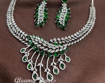 CZ Necklace Set, American Diamond Silver Finish Necklace Set, AD Choker Necklace Set, Designer Necklace Set, Indian Necklace, Gift for her