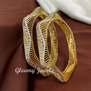 Cubic Zirconia Bangles Bracelet/Indian bangle/Golden American Diamond Bangle/Wedding Bangle/bridal bangle Set/Gift for her/Pack of 2 Pcs