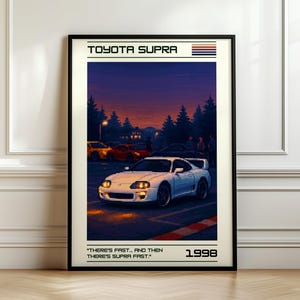 Toyota Supra Poster 1998 | Retro Pixel Art JDM Car Print | Supra Wall Art | Japanese Classic Car Decor | Racing Poster | Gift for Car Lovers