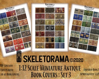 Pobieranie cyfrowe - Zestaw antycznej biblioteki 3 - Skala 1:12 Wydrukowane miniaturowe okładki książek