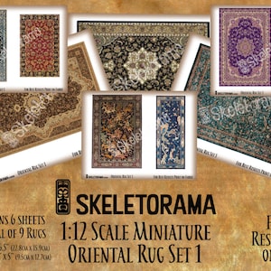 Digital Download - Oriental Rug Set 1 - 1:12 Scale Printable Miniature Rugs