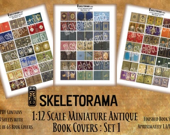 Pobieranie cyfrowe - Zestaw antycznej biblioteki 1 - Skala 1:12 Wydrukowane miniaturowe okładki książek