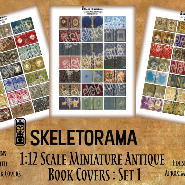 Digital Download - Antique Library Set 1 - 1:12 Scale Printable Miniature Book Covers