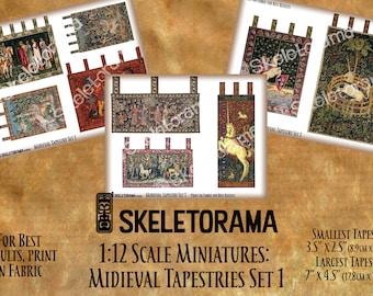 Digital Download - Midieval Tapestry Set 1 - 1:12 Scale Printable Tapestries