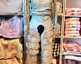 Chaps con volantes de encaje vintage Chaps occidentales en capas Traje de rodeo de vaquera NFR Fashion Boutique Ropa occidental TEAL