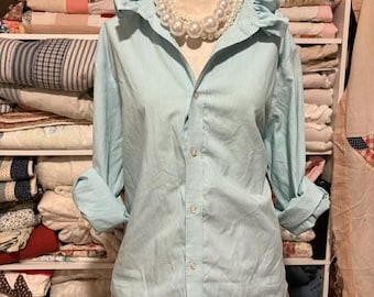 Ruffle Collar Blouse Upcycled From Ralph Lauren Shirt Repurposed Men's Button Down Top Coquette Preppy Sustainable Clothing