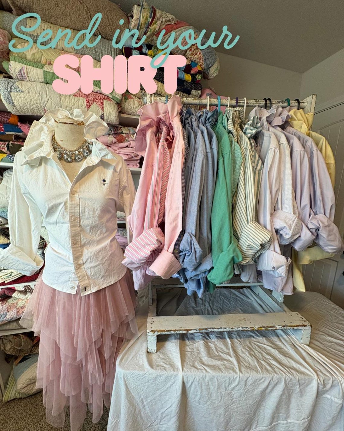Sent For Rework Custom Reworked Shirt Service Ruffled Statement Collar Blouse Coquette ...