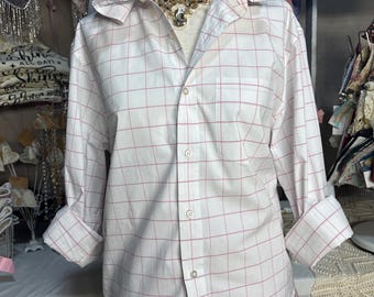 Reworked SMALL White and Pink Blouse Upcycled Ruffle Collar Dress Shirt Coastal Dark Academia Top Preppy Slow Fashion Refashioned Clothing