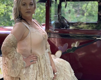 Vintage Lace Duster Kimono for Women Boho Long Lace Cardigan Coastal Cowgirl Festival Cover Up Antique Style Lace Wedding Duster Boho Bridal