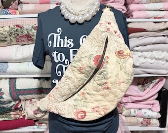 Antique Quilt Fanny Pack  Upcycled Vintage Quilt Waist Bag  Handcrafted Patchwork Festival Bum Bag  Cottagecore Crossbody