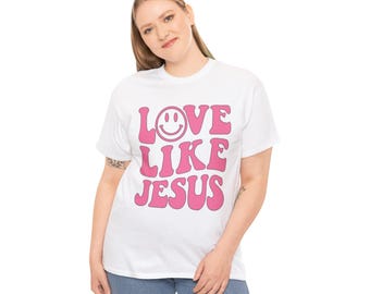 Love Like Jesus Shirt, Retro Christian TShirt, Cute Faith Graphic Tee, Trendy Bubble Letter Jesus Shirt, Aesthetic Church Outfit Women