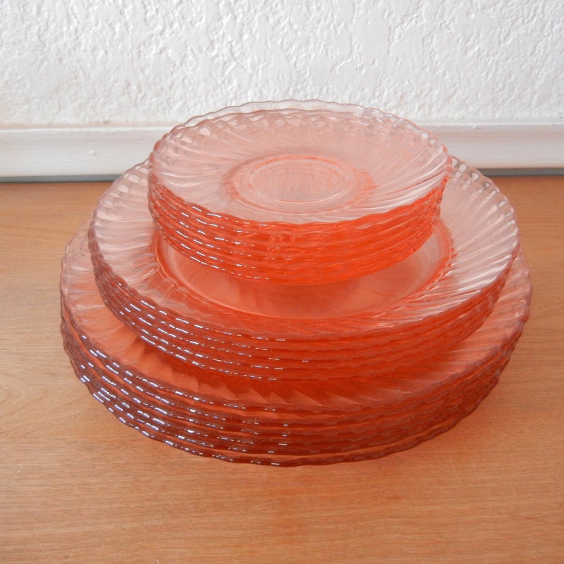 Vintage Pink Glass Plates Arcoroc France Set of 17 Plates Etsy
