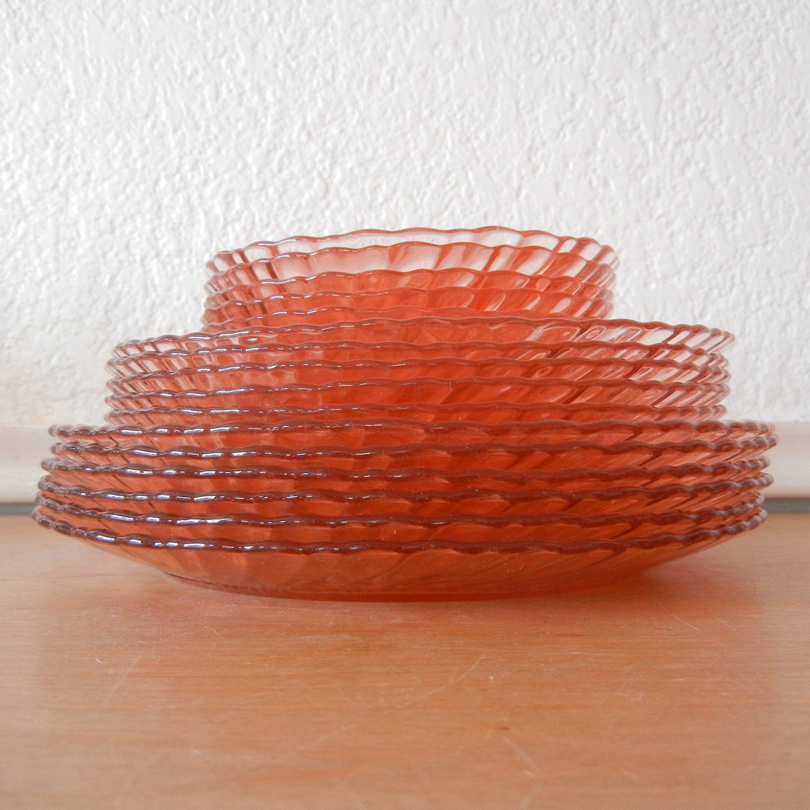 Vintage Pink Glass Plates Arcoroc France Set of 17 Plates Etsy
